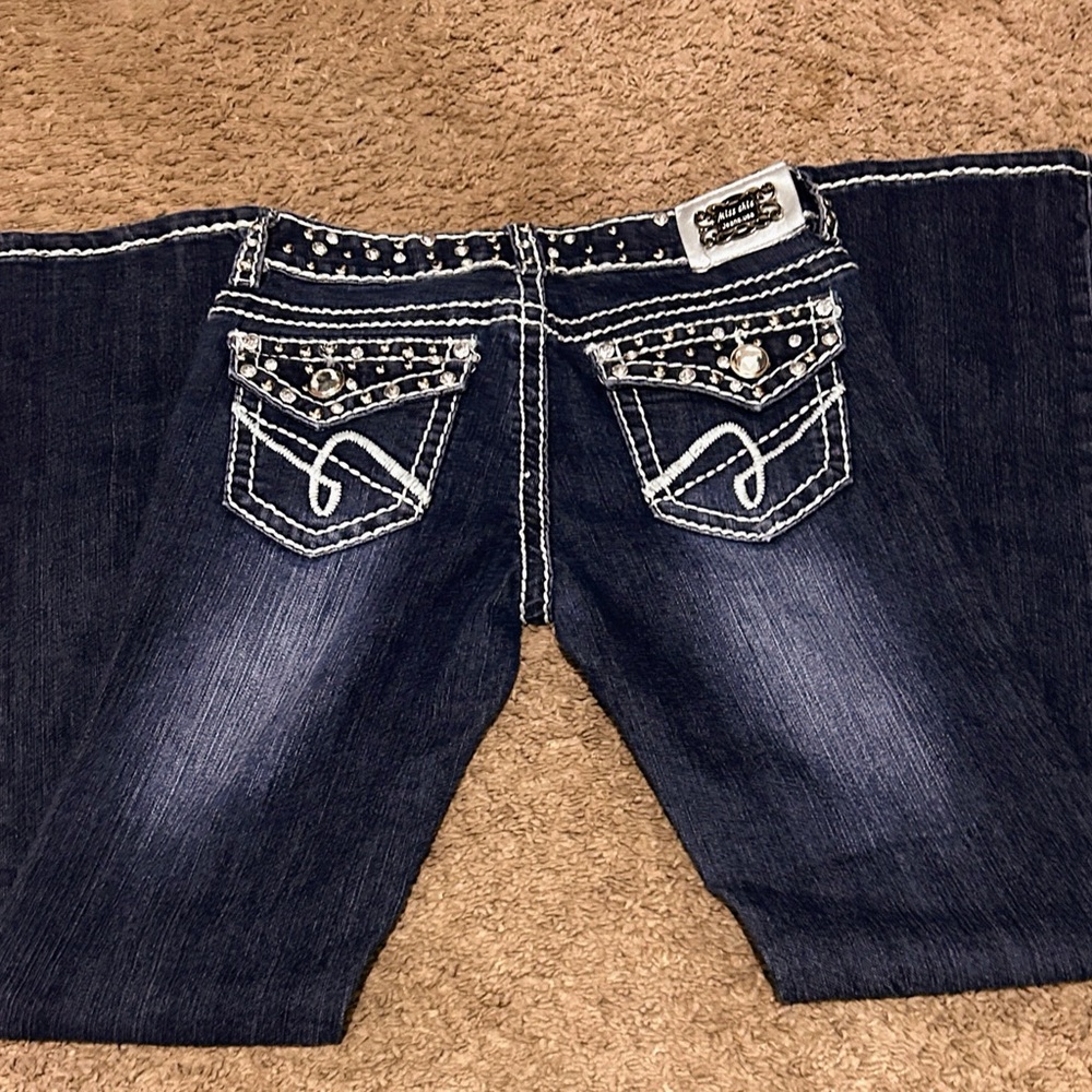 Miss Chic Jeans Dark Blue Boot Cut with Embellished Pockets